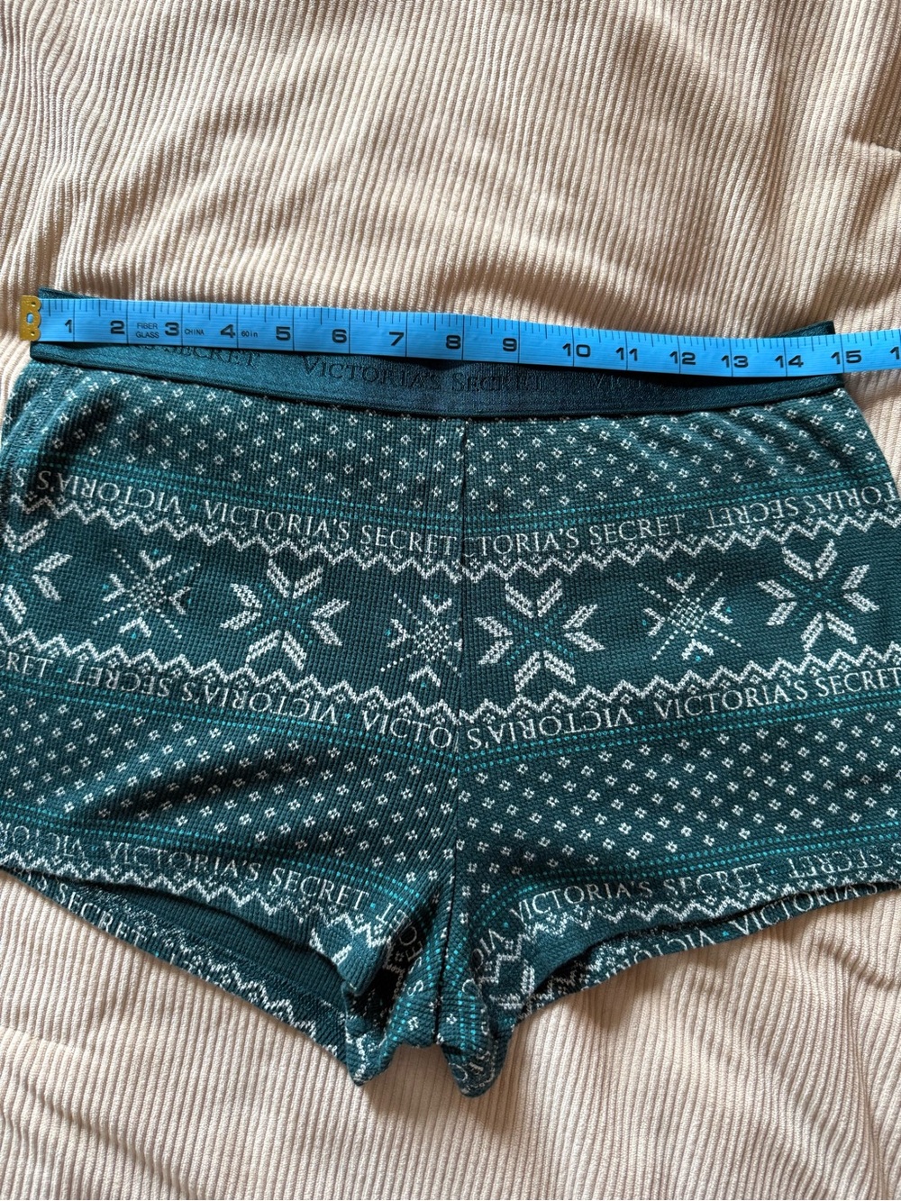 Victoria’s Secret Green Fair Isle Thermal Pajama Set Henley Shorts Medium - Picture 14 of 16